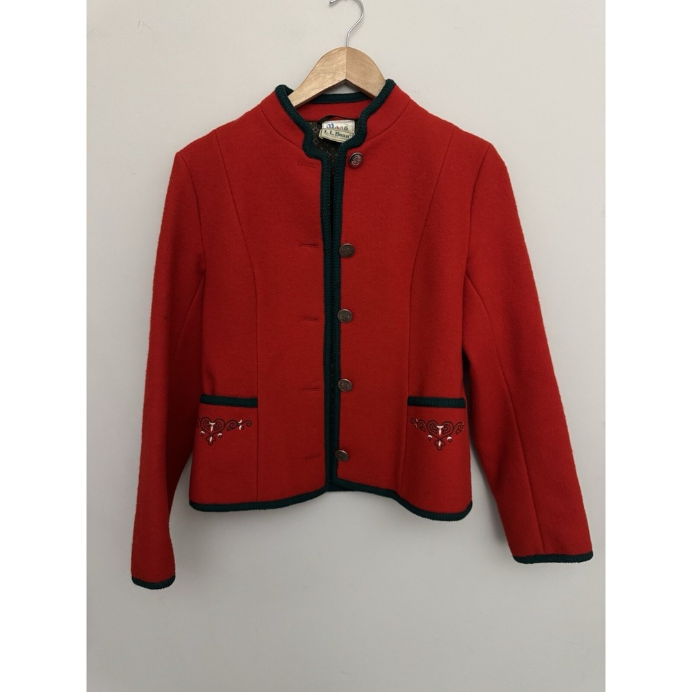 VTG L.L. Bean Jacket red Women's Wool  Made In Austria Size‎ 34